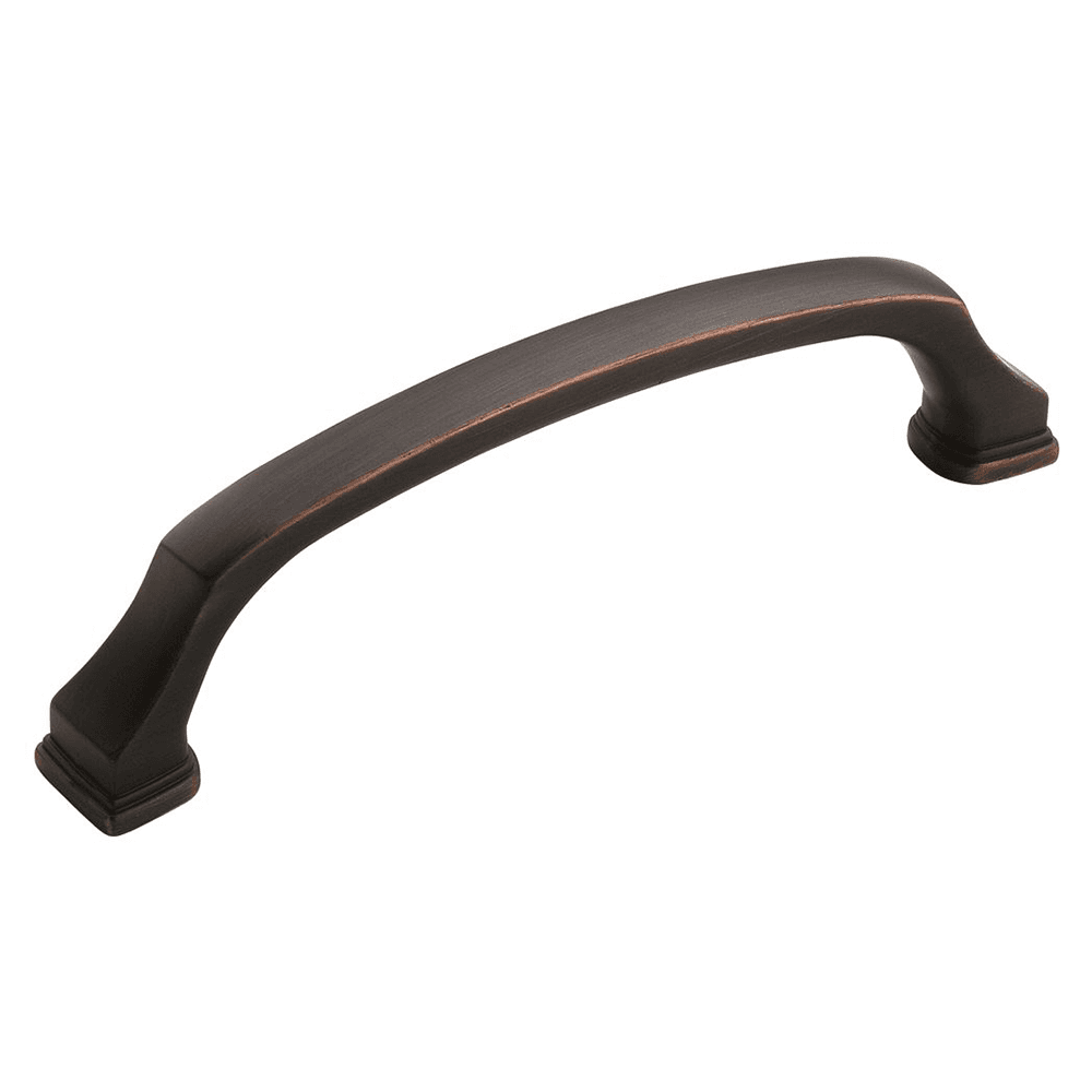 Amerock 5-1/16" Revitalize Handle Pull in Oil-Rubbed Bronze finish on white cabinet.