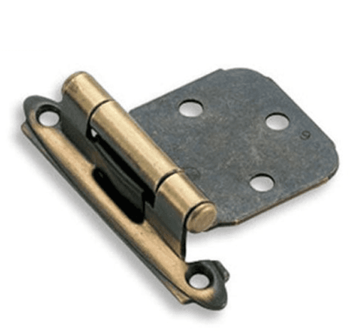 Variable Overlay Face Mount Hinge, Modern Design, Self-Closing, Antique Brass - Main Image