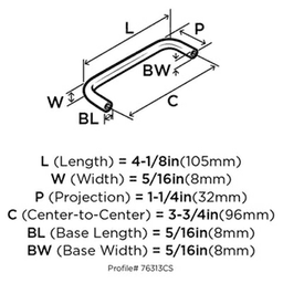 3-3/4" Wire Pulls Cabinet Pull, Polished Chrome Alt 2 - Image