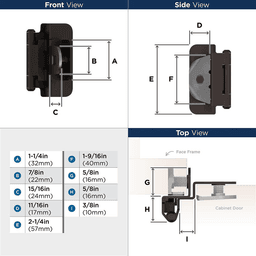 Double Demountable Hinge, Self-Closing, 3/8" Inset, Oil Rubbed Bronze - Dimensions