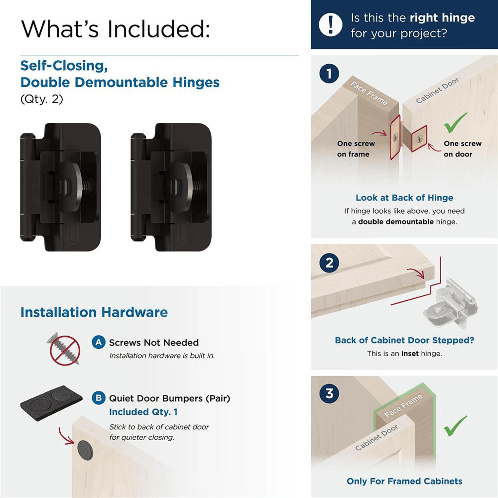 Double Demountable Hinge, Self-Closing, 3/8" Inset, Oil Rubbed Bronze - What's Included