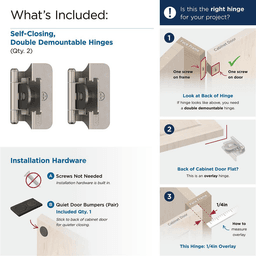 Double Demountable Hinge, Self-Closing, 3/8", Inset, Satin Nickel - What's Included