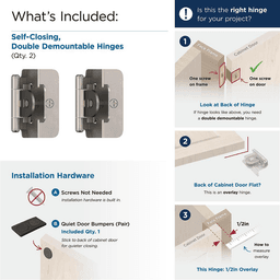 Double Demountable Hinge, Self-Closing, 1/2" Overlay, Satin Nickel-Plated - What's Included
