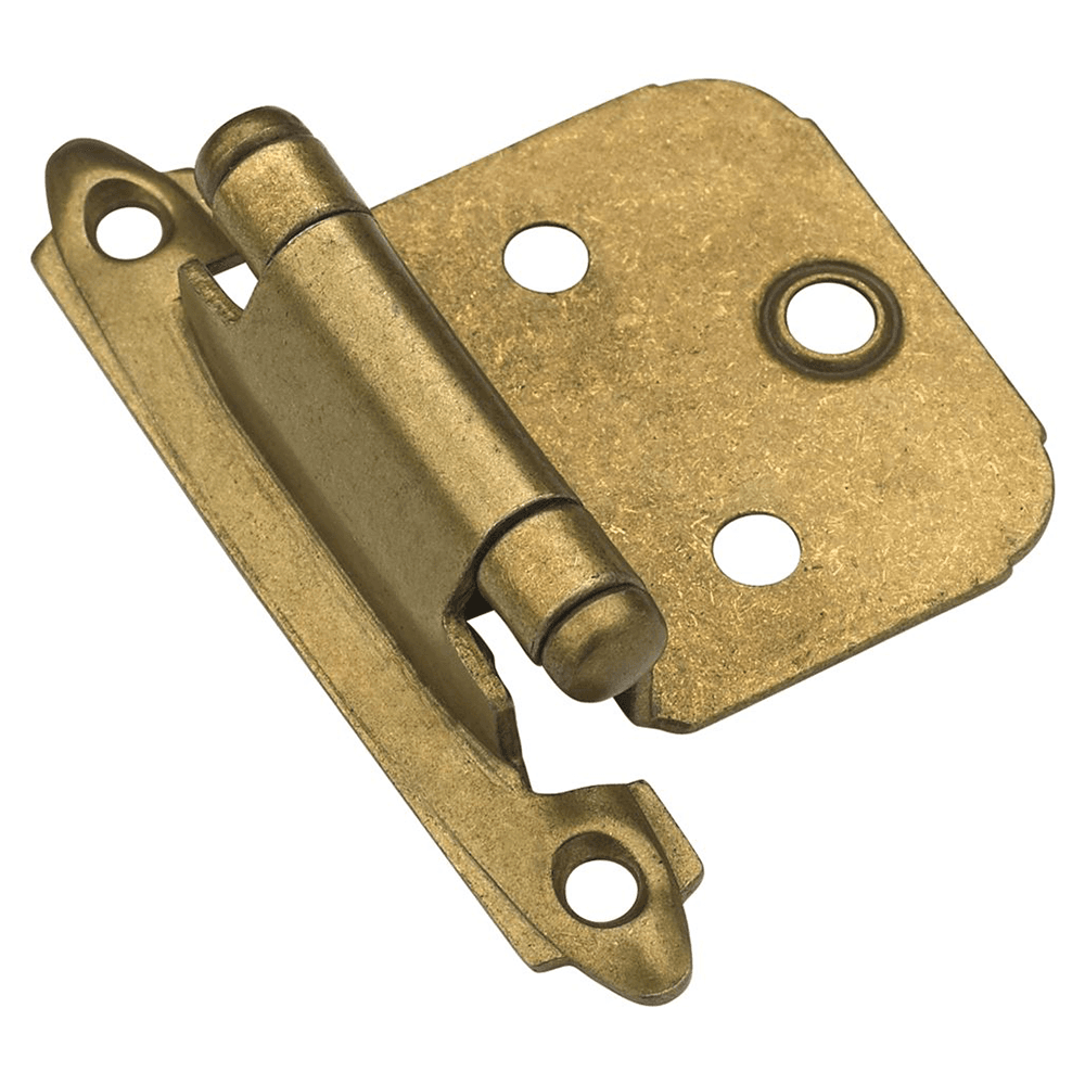 Variable Overlay Face Mount Hinge, Modern Design, Self-Closing, Burnished Brass - Main Image