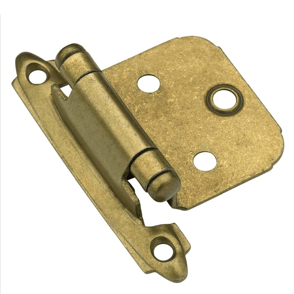 Variable Overlay Face Mount Hinge, Modern Design, Self-Closing, Burnished Brass - Main Image