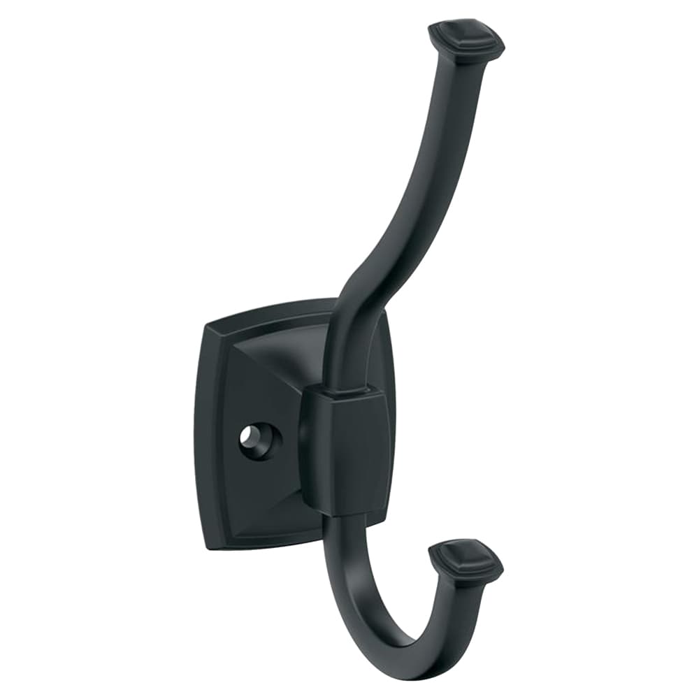 5-1/4&quot; x 5-1/4&quot; Kinsale Double Prong Decorative Wall Hook, Matte Black Main - Image