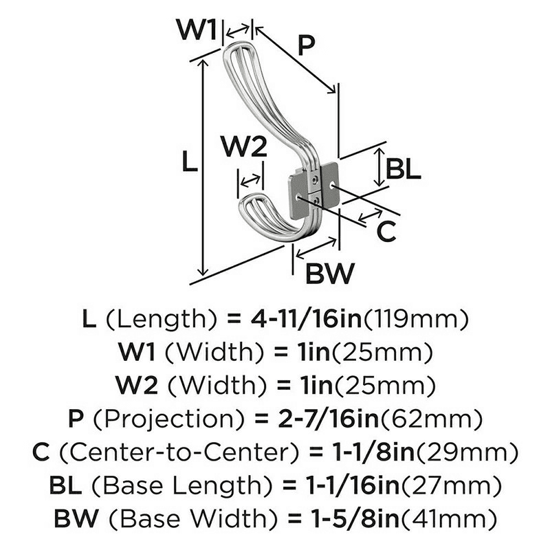 4-11/16&quot; x 4-11/16&quot; Vinland Double Prong Decorative Wall Hook, Satin Nickel Alt 4 - Image