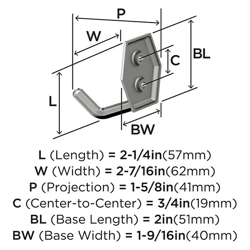 2-1/4&quot; x 2-1/4&quot; Benton Double Prong Decorative Wall Hook, Matte Black Alt 4 - Image