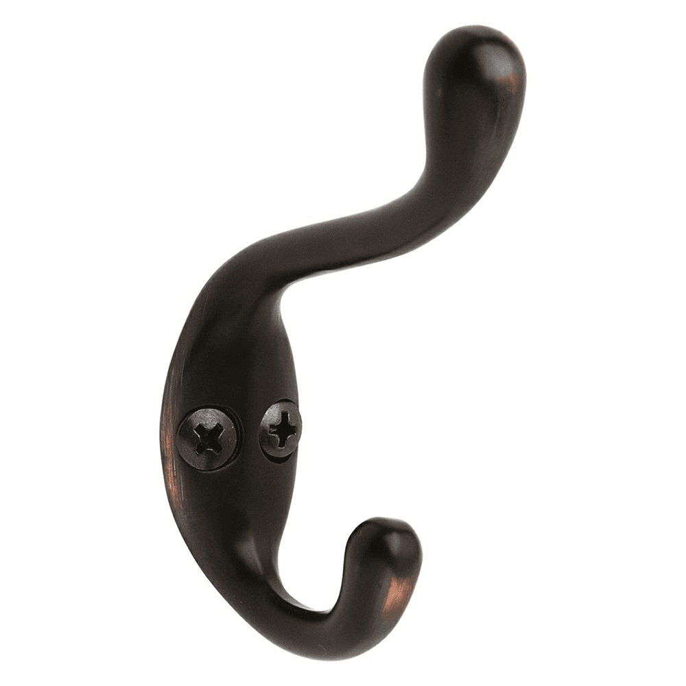 Amerock 3-5/16" x 3-1/4" Medium Coat/Hat Hook, Oil-Rubbed Bronze Finish on White Background
