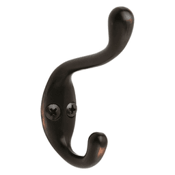 Amerock 3-5/16" x 3-1/4" Medium Coat/Hat Hook, Oil-Rubbed Bronze Finish on White Background