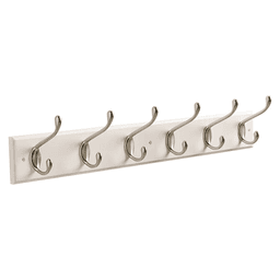 Amerock 27" Six Hook Rack in White/Silver Finish for Coats, Hats, Bags, and Accessories