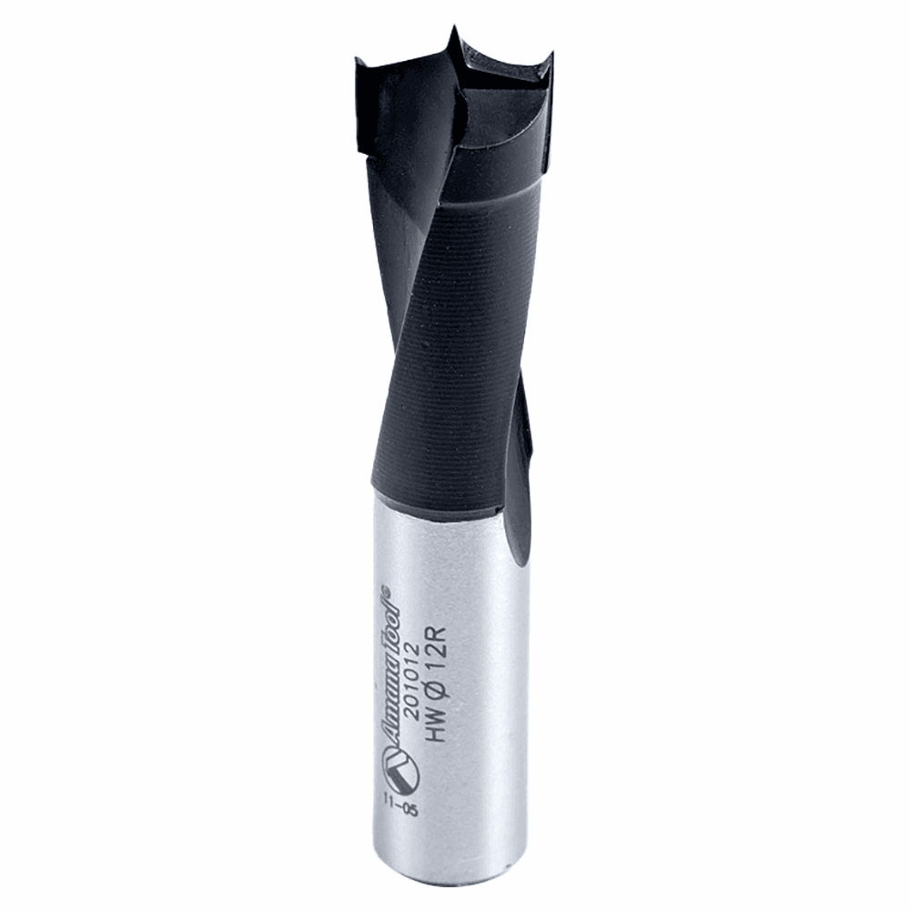 Amana 12mm x 57mm Brad Point Boring Bit with PTFE coating for cooler, longer-lasting cutting edge