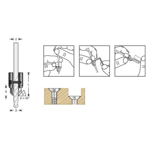Amana Di-count Adjustable Countersink Bit with 7/16" - 19/32" cutter diameter for wood and aluminum drilling