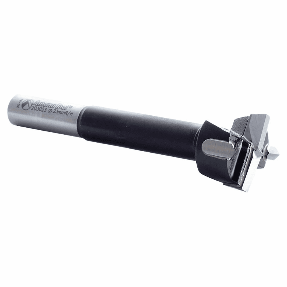 Amana 23mm x 90mm Hinge Boring Bit with 10mm Shank for Metric European Hinges - Image 1