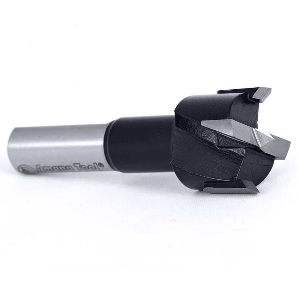 Boring with Amana 20mm x 57mm Hinge Boring Bit, Right Hand, 10mm Shank