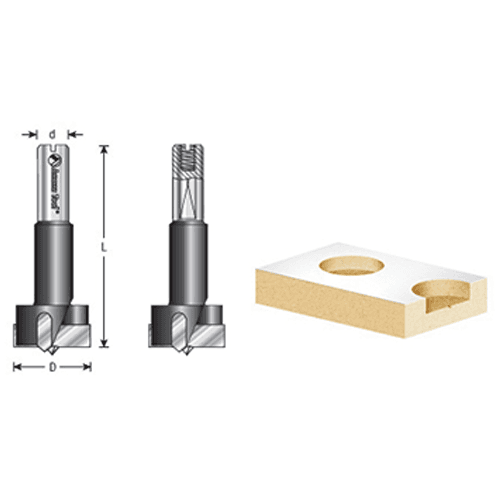 Drilling with Amana 20mm x 57mm Hinge Boring Bit, Right Hand, 10mm Shank