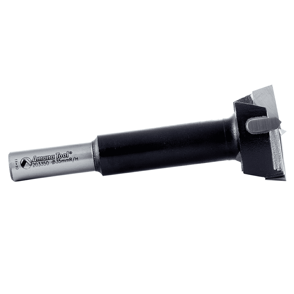 Amana 35mm x 90mm Hinge Boring Bit with Drill Press, Right Hand, 10mm Shank