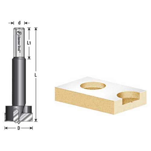 Right hand hinge boring bit for metric European hinges
