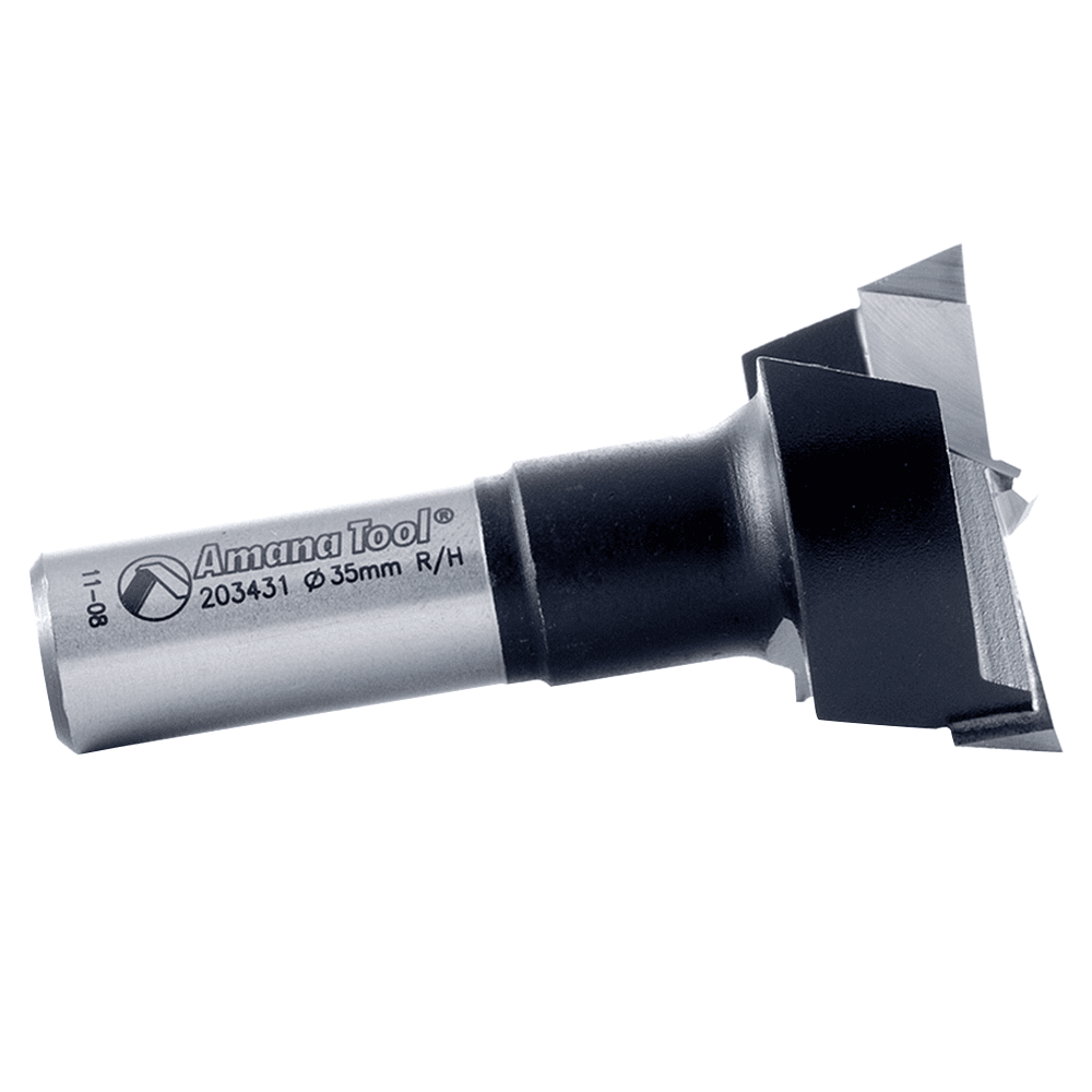 Amana 35mm x 60mm Hinge Boring Bit, Right Hand, 1/2" Shank - Plunge Router Bit