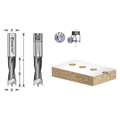 Amana Right Hand Brad Point Boring Bit - 4mm Cutting Diameter - Coated with PTFE - Reduced Friction