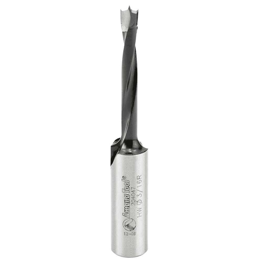 Amana 3/16" x 70mm Brad Point Boring Bit, Right Hand, 10mm Shank - Coated with PTFE Non-Stick Color Coating for No Burning and Longer Lasting Cutting Edge