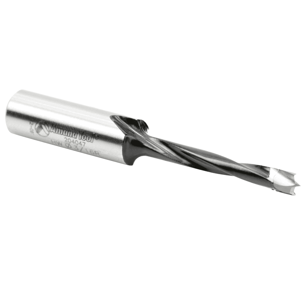 Amana Dowel Drills - 3/16" Cutting Diameter Right Hand Brad Point Boring Bit Coated with PTFE Non-Stick Color Coating for Cooler Drilling Area