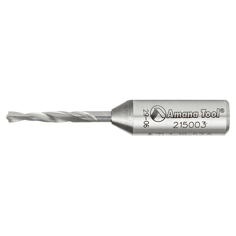 Amana 3mm Dowel Drill Brad Point Boring Bit - Right Hand - 10mm Shank - Cutting Diameter: 3mm, Cutting Height: 18mm