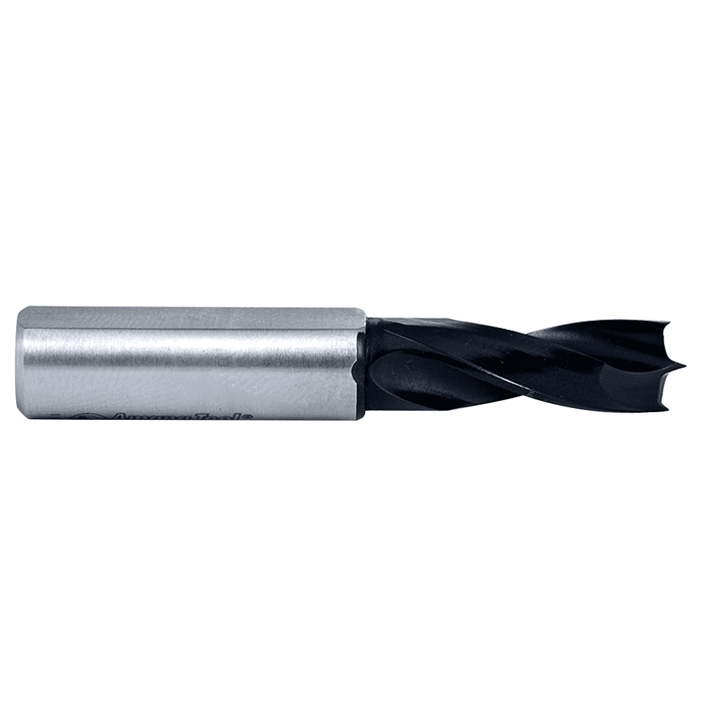 Amana 5mm x 57.5mm Dowel Drill Brad Point Boring Bit, Right Hand, 10mm Shank cutting diagram