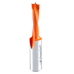 Amana 1/4" Brad Point Boring Bit, Left Hand, 10mm Shank - Close-up View