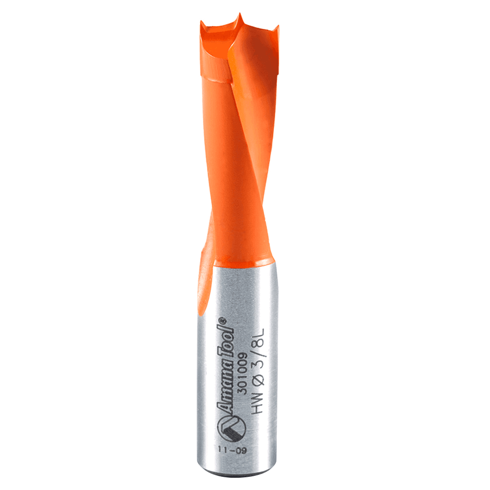 Amana 3/8" Brad Point Boring Bit, Left Hand, 10mm Shank, Coated with PTFE