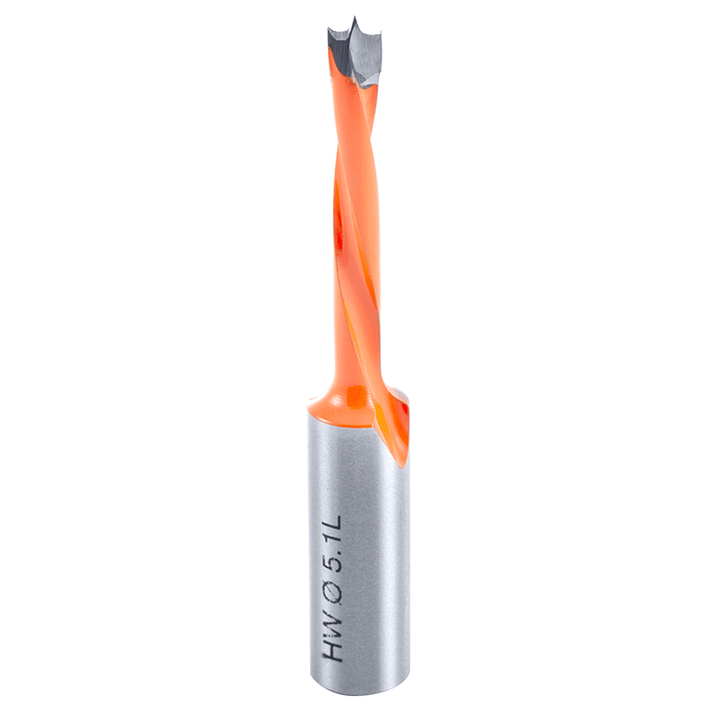 Amana 5.1mm Brad Point Boring Bit - Left Hand - 10mm Shank - Coated with PTFE - Long-Lasting Cutting Edge