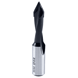 Amana 8mm x 57mm Through-Hole Boring Bit, Right Hand coated with PTFE for non-stick drilling.