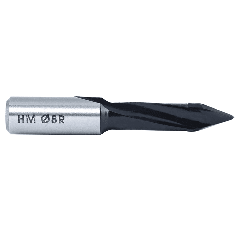 Amana 8mm x 57mm Through-Hole Boring Bit, Right Hand with 35mm cutting height for precise drilling.