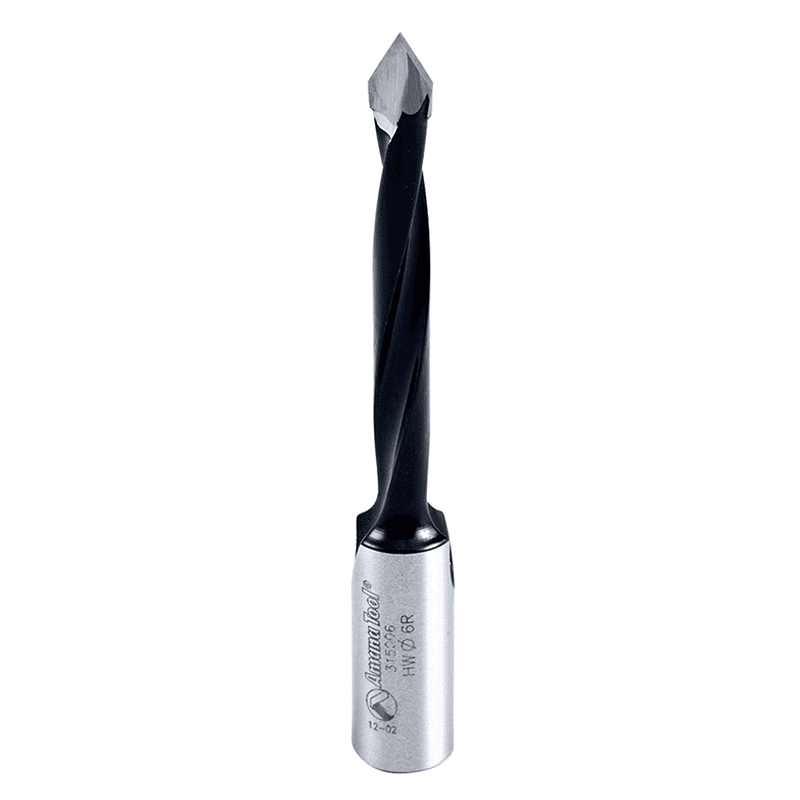 Amana 6mm x 77mm Through-Hole Boring Bit Right Hand coated with PTFE for longer lasting cutting edge and tool life