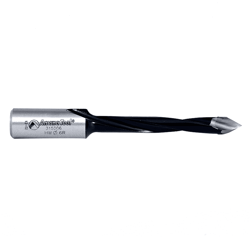 Amana Tool Dowel Drills with 45mm cutting height and non-stick coating for optimal chip clearance during drilling