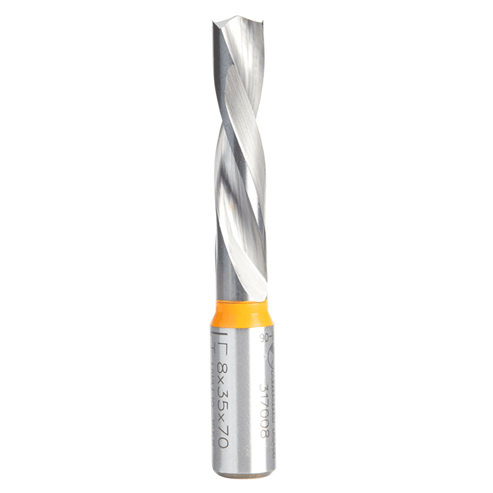 Amana 8mm Brad Point Dowel Drill Boring Bit, Left Hand, 10mm Shank - Long Lasting Performance