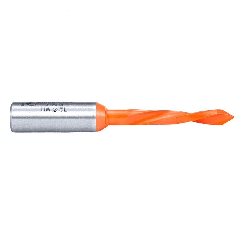 Amana 5mm x 70mm Through-Hole Dowel Drill Boring Bit, Left Hand - Carbide Grade Flute