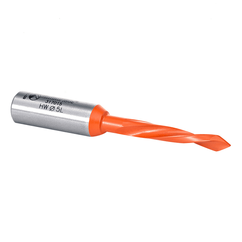 Long Lasting Performance: Amana 5mm x 70mm Through-Hole Dowel Drill Boring Bit, Left Hand