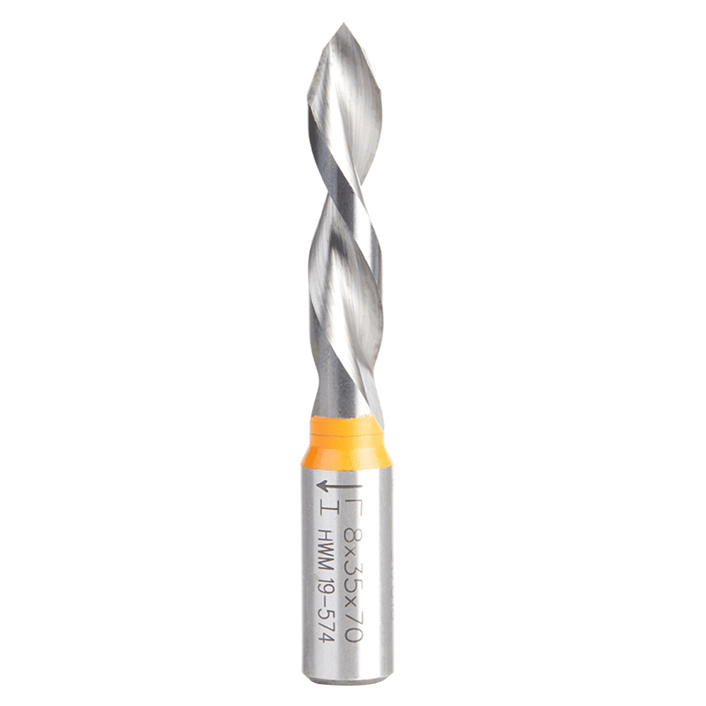 35mm Cutting Height - Amana 8mm x 70mm Through-Hole Dowel Drill Boring Bit, Left Hand