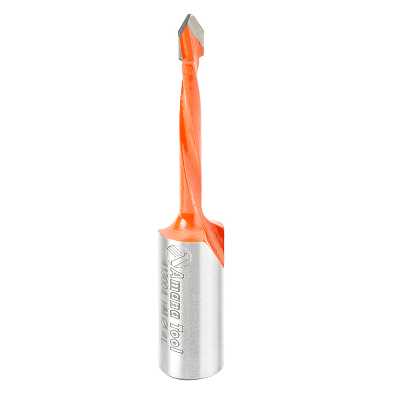 Amana 4mm x 57mm Through-Hole Boring Bit, Left Hand Dowel Drill Coated with PTFE for Longer Lasting Cutting Edge