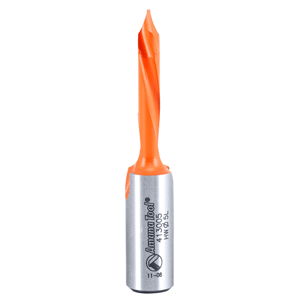 Amana ToolAr through-hole boring bit with carbide tip, no need to sand off coating before use.