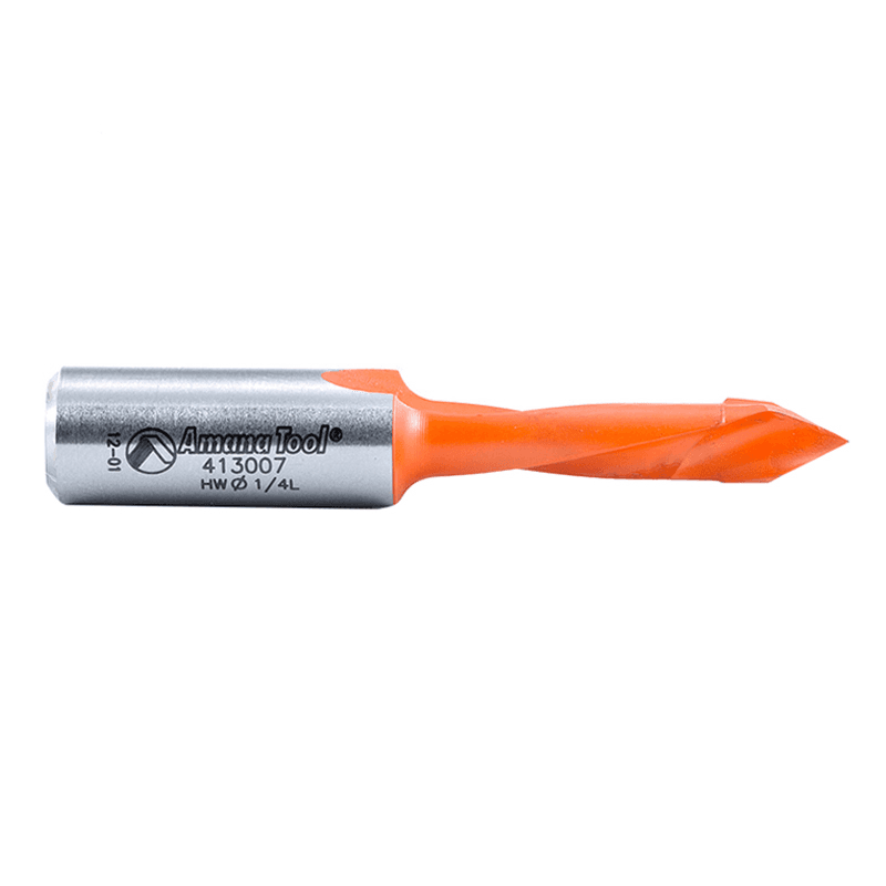 Amana's PTFE coated 1/4" x 57mm left hand through-hole boring bit