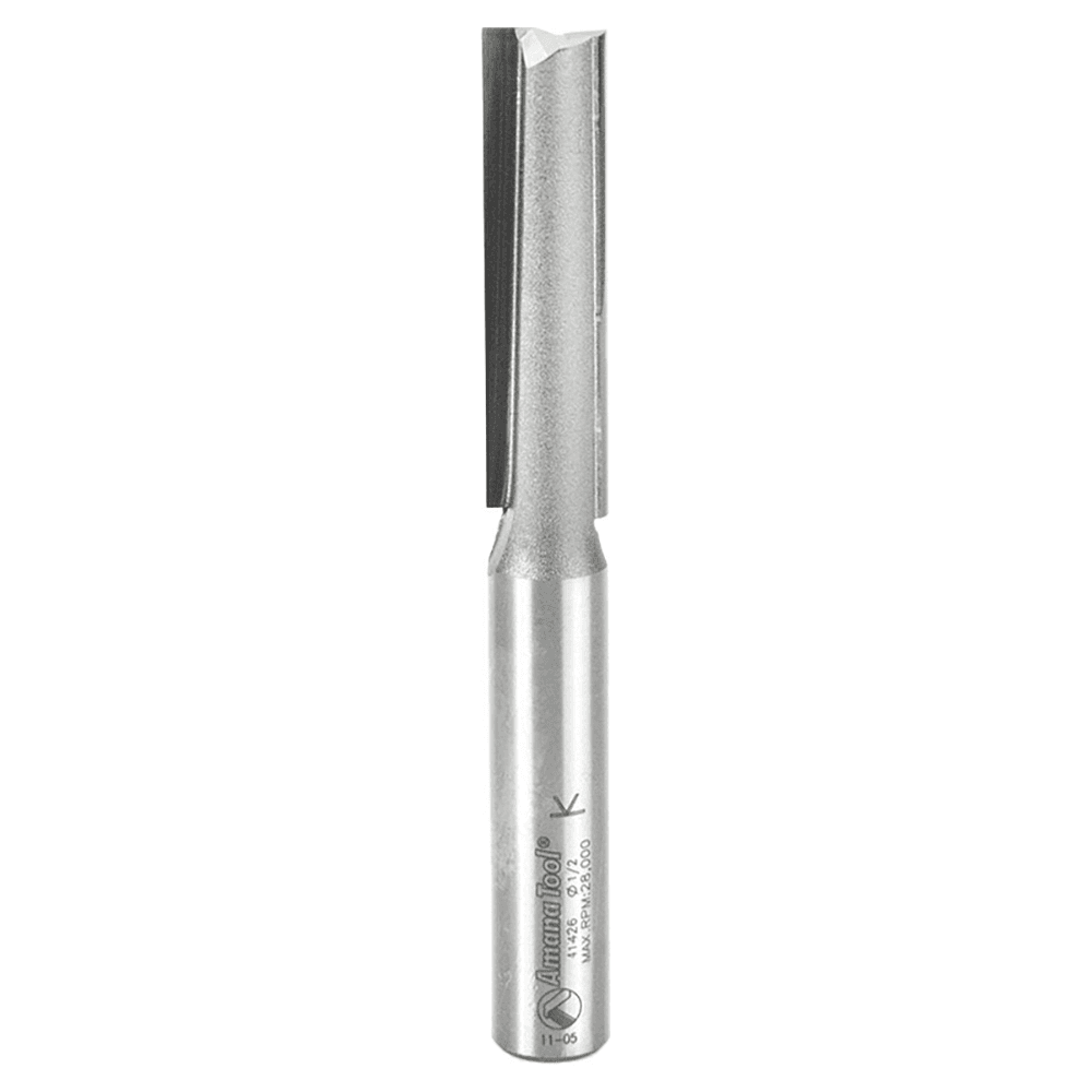 Amana 1/2" x 4-1/4" High Production Straight Plunge Router Bit, 2-Flute, 1/2" Shank