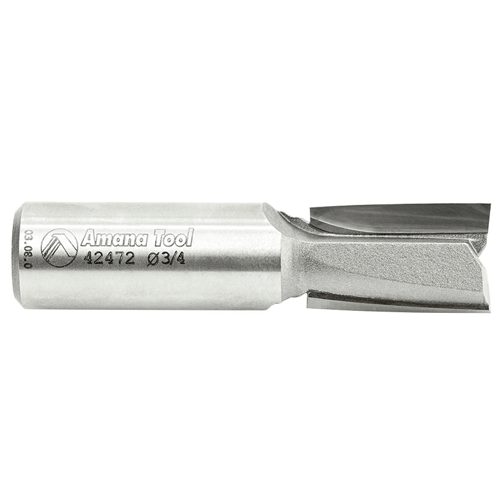 Amana 2-flute up-shear router bit for clean cuts and fast feed rates