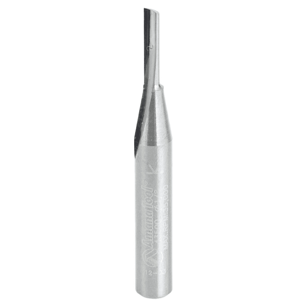Amana 1/8" x 2" x 1/2" Single 'O' Flute Plastic Cutting Router Bit, 1-Flute, 1/4" Shank