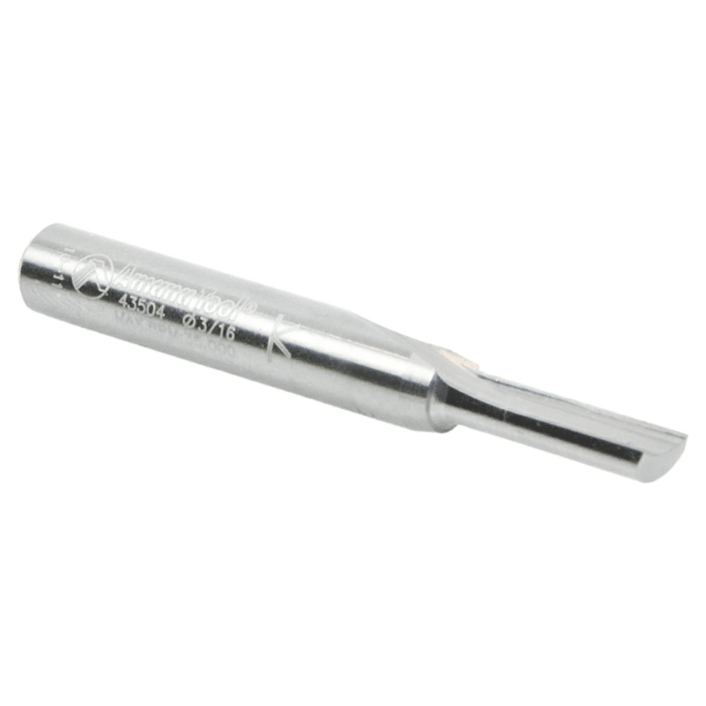 Amana solid carbide router bit with soft, flexible PVC cardboard for cutting HDPE, POM, PMMA, and more. Ideal for mechanical/engineered plastics.