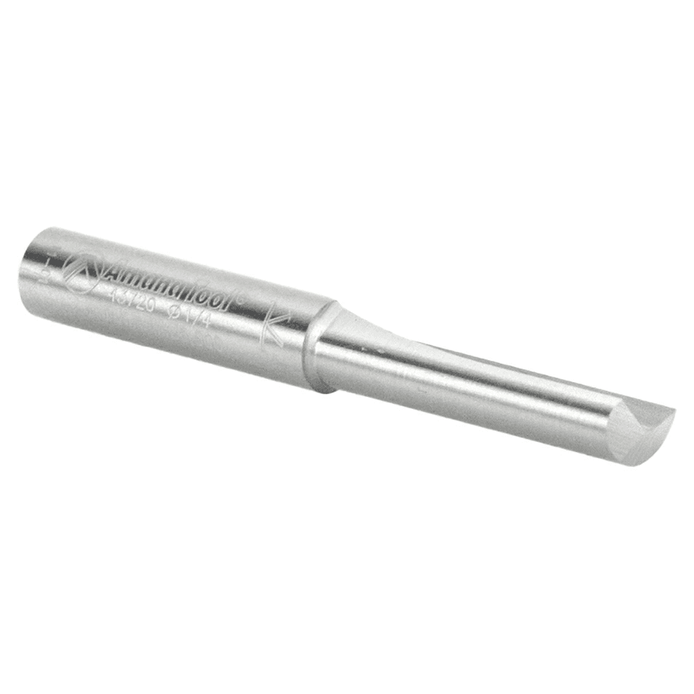 Solid carbide 1/4" x 2" x 1" router bit for dense natural woods and wood composites.