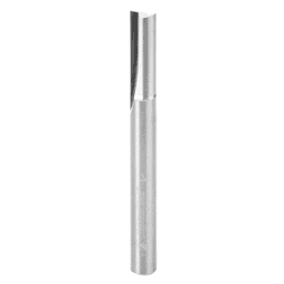 2-flute Amana router bit for high speed cutting in abrasive wood composites, with better chip clearance.