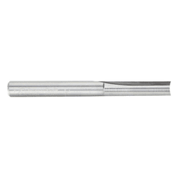 High-speed Amana 1/4" x 2-1/2" x 1" straight router bit with solid carbide for extended tool life.