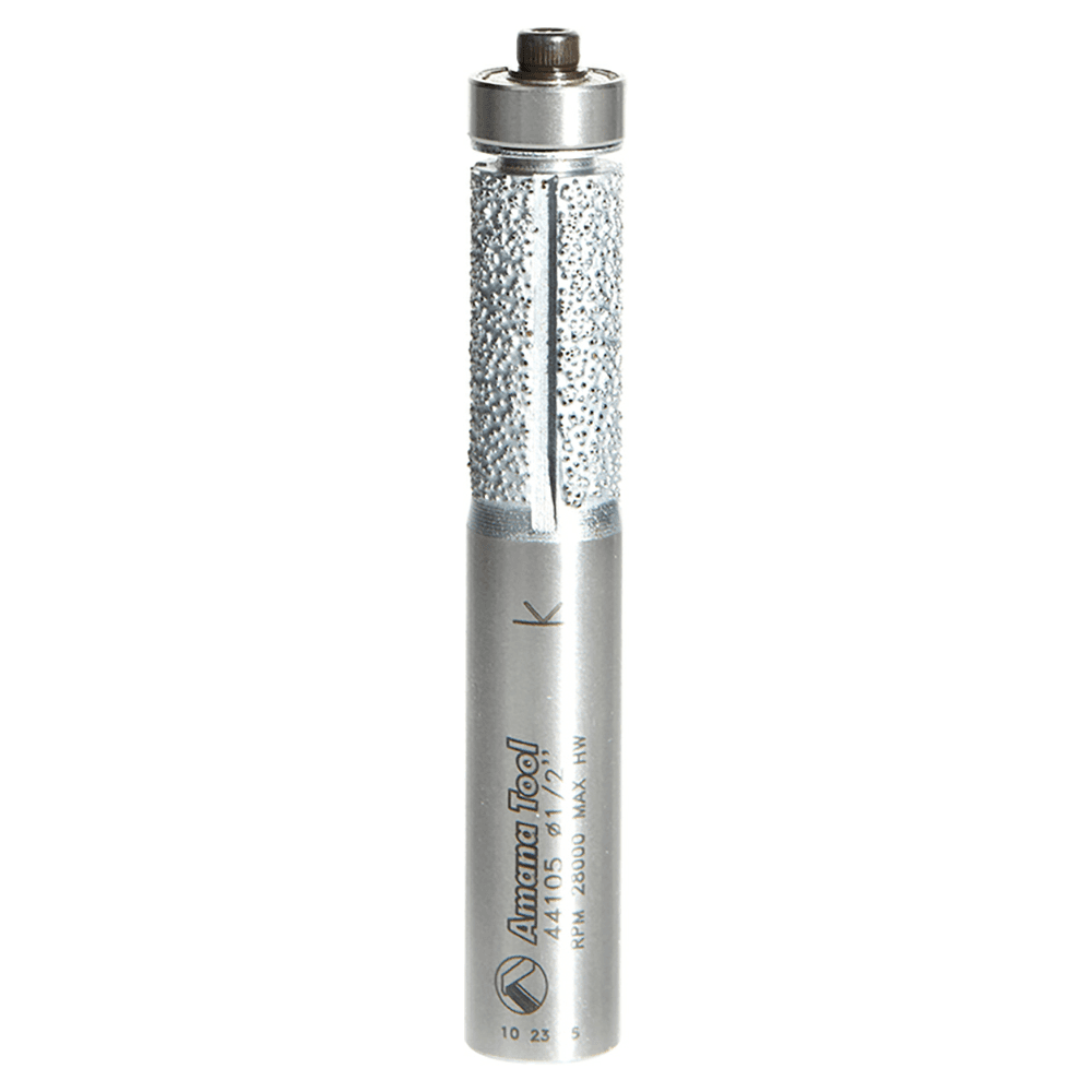 Amana 1/2" x 3-1/4" Fiberglass Carbon Fiber/Composite Flush Trim Cutting Router Bit with Ball Bearing